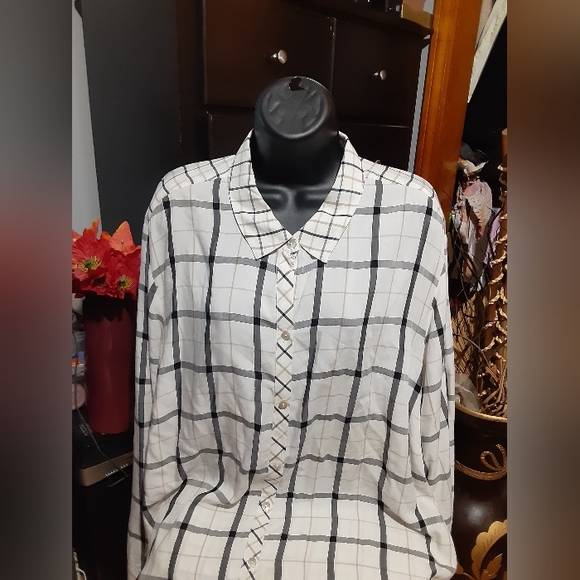 J Jill Women's Plus Size Long Sleeve Button Shirt Blaco White Block Stripe 2X-3X - Picture 3 of 8